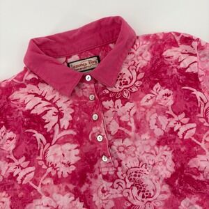 Jamaica Bay Womens Pink‎ Floral Print Short Sleeve Polo Shirt Top L G